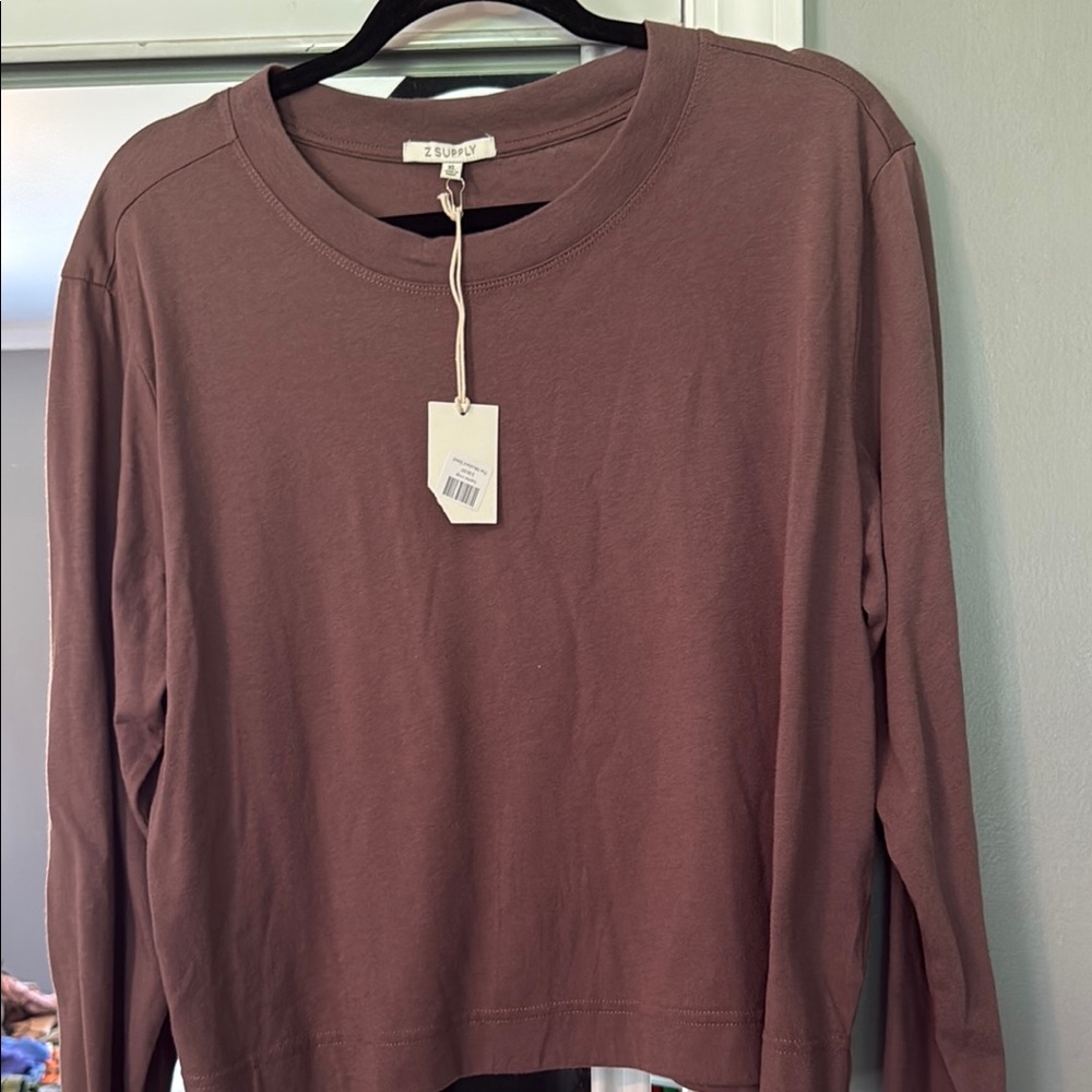 Z Supply Brown Long Sleeve Crop T-Shirt